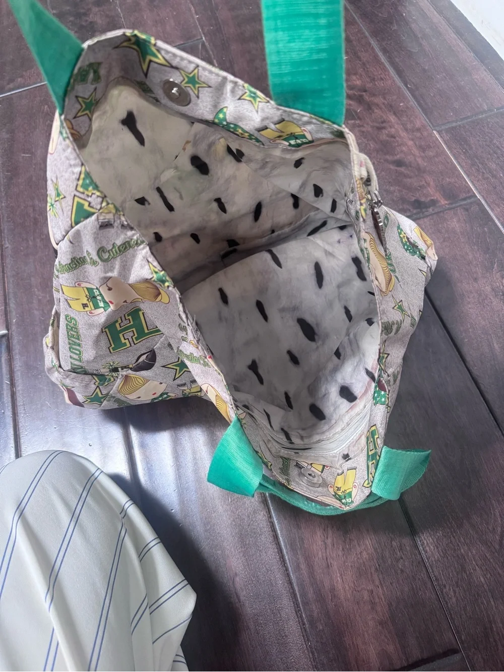 Vintage Harajuku lovers Green Handle Patterned Tote Bag